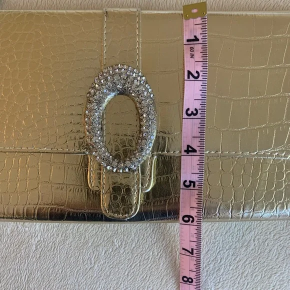 70’s Era Bright Gold Evening Clutch; Crossbody opt. - Picture 11 of 14
